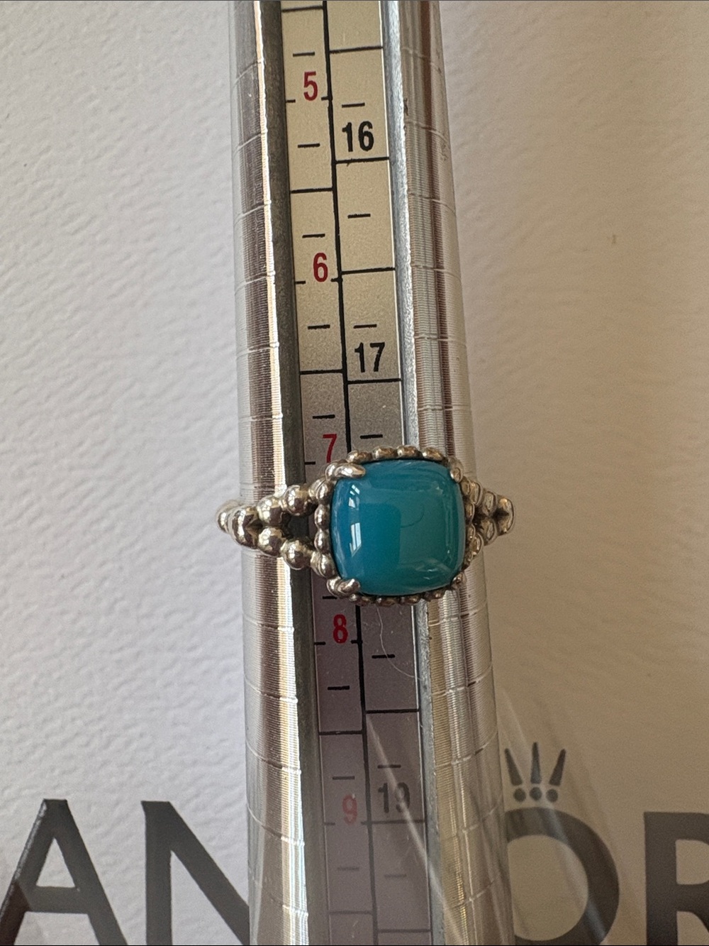 Pandora Turquoise Cushion Cabochon Beaded Silver Ring - Picture 4 of 4